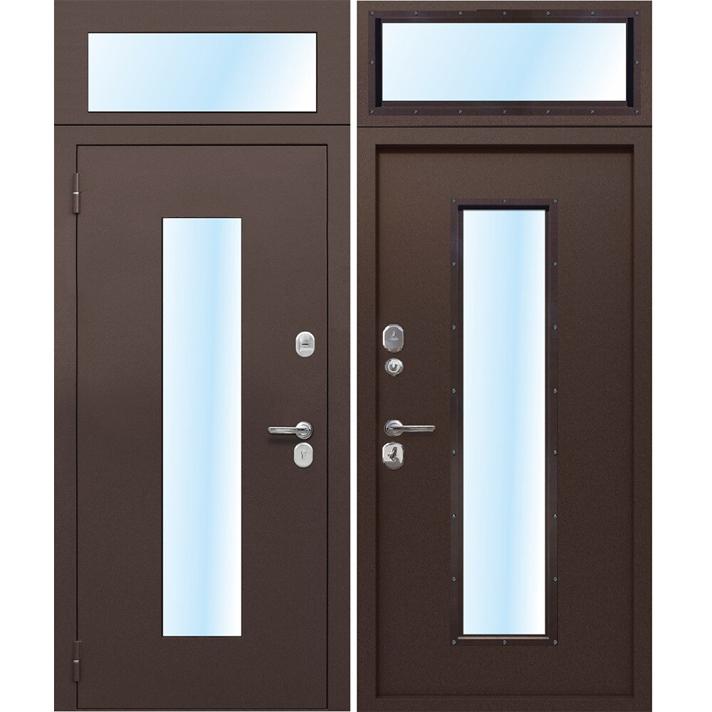 Дверь входная Ferroni Гарда левая антик медь - антик медь с фрамугой 860х2500 мм со стеклопакетом