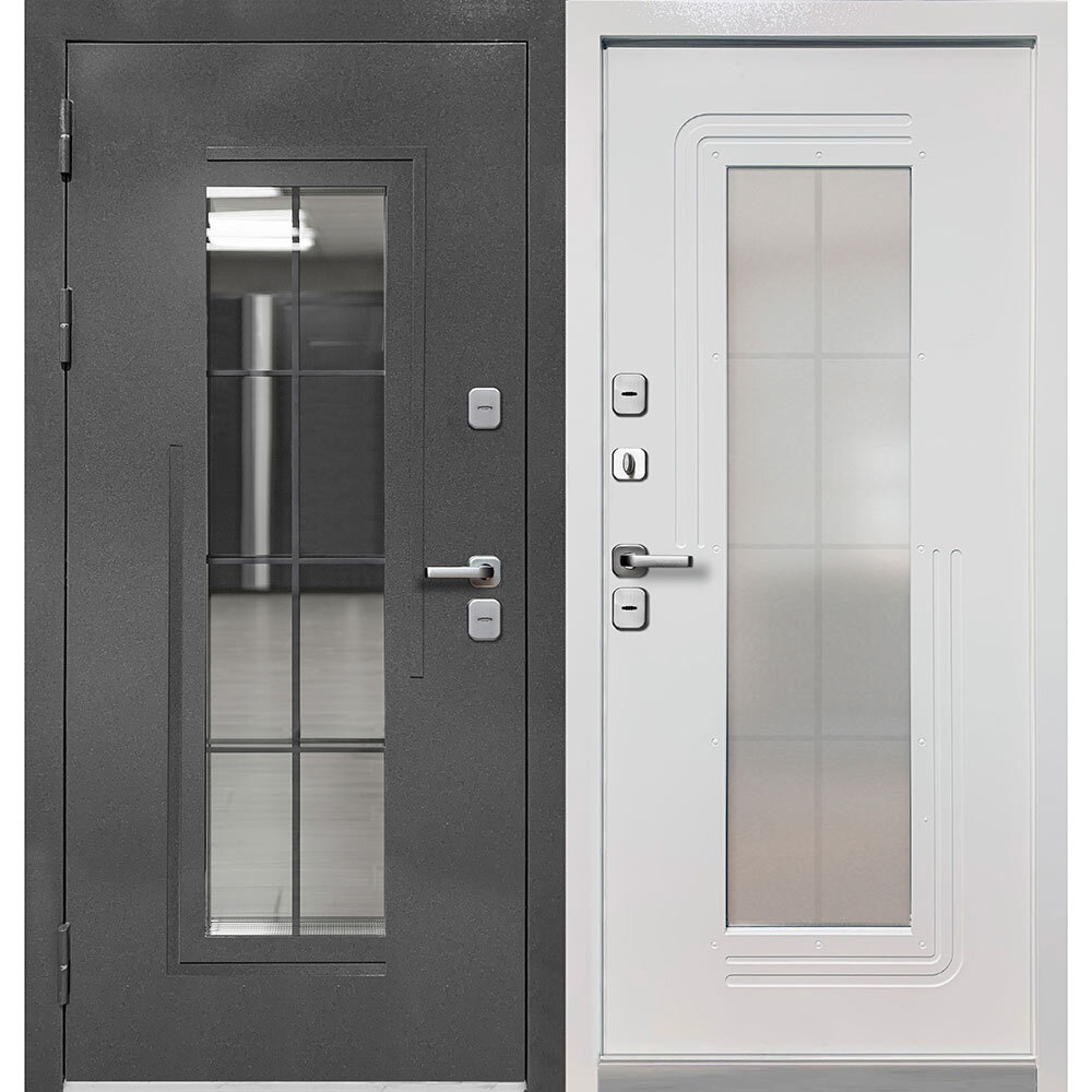 Дверь входная с терморазрывом Ferroni Luxor Termo 7 левая букле графит - эмалит белый со стеклопакетом 960х2050 мм