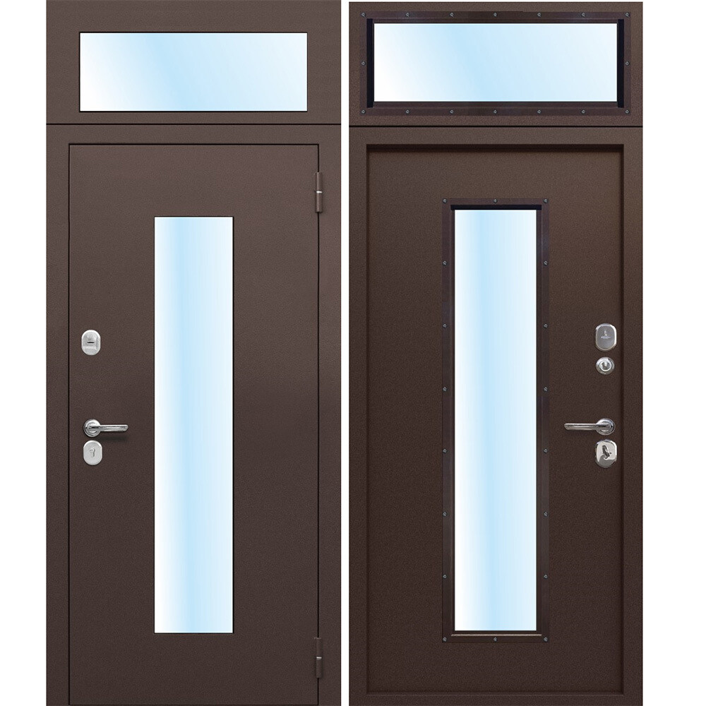 Дверь входная Ferroni Гарда правая антик медь - антик медь с фрамугой 960х2500 мм со стеклопакетом